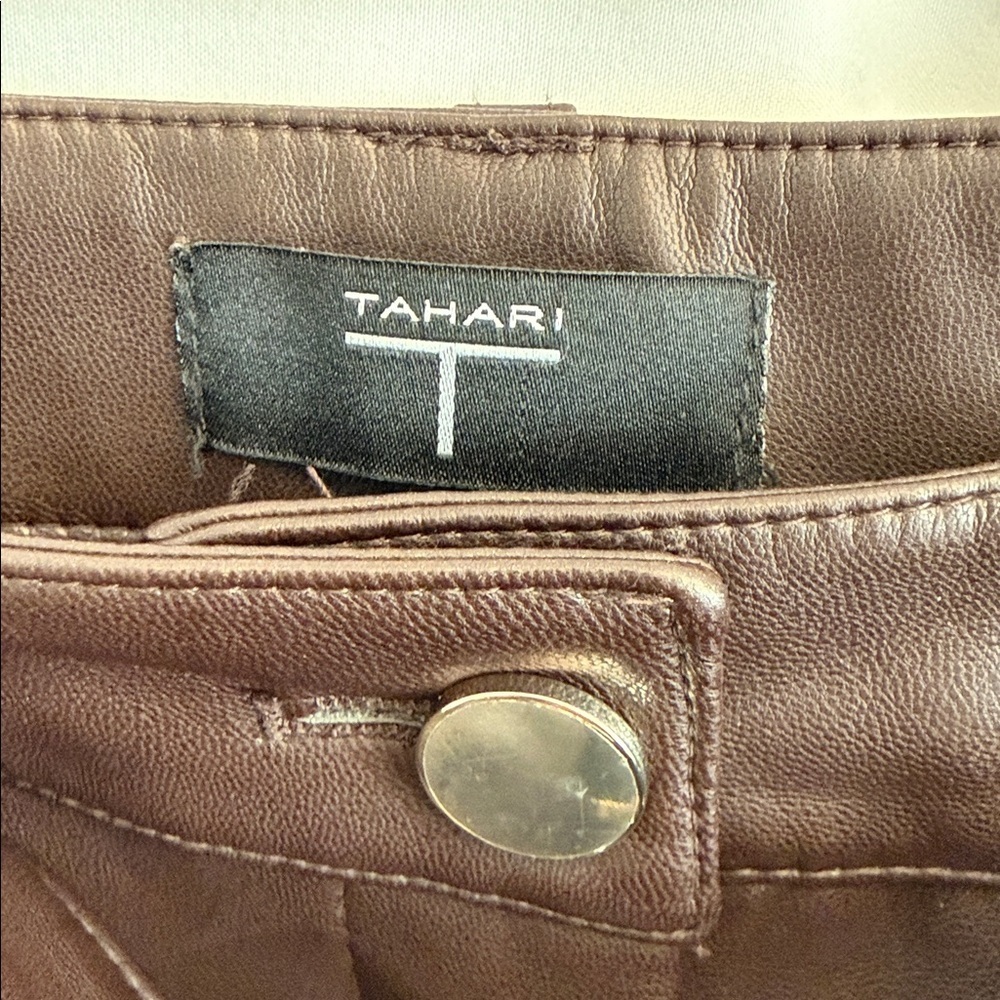 Tahari Faux Leather Wide Leg Pants Dark Brown High Rise Size 12 - Picture 3 of 7